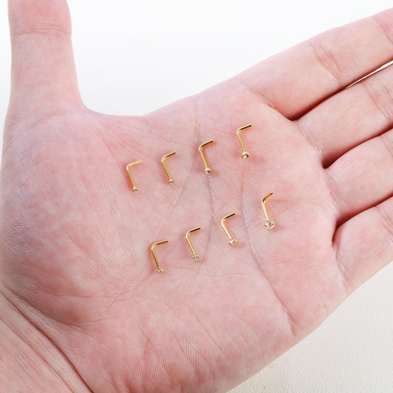 AccGin Store 6-10Pcs 18G 20G Nose Ring Surgical Steel Nose Rings Studs Piercing For Women Men 1.5mm 2mm 2.5mm 3mm Round Diamond CZ L Shaped Corkscrew Gold Black Silver Nose Piercing Hypoallergenic - Image 3